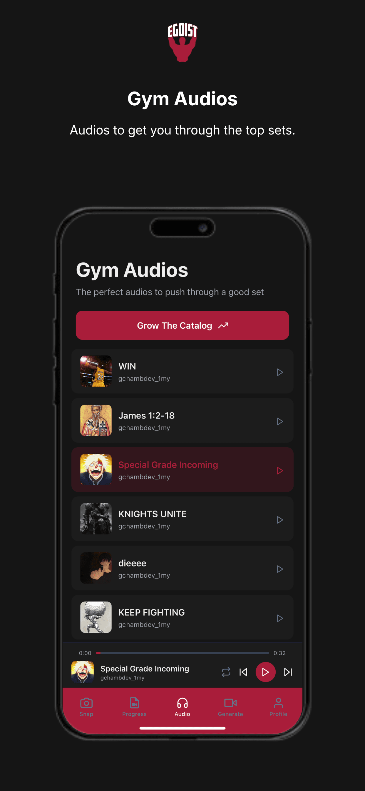 Gym Audios — audios to get you through the top sets